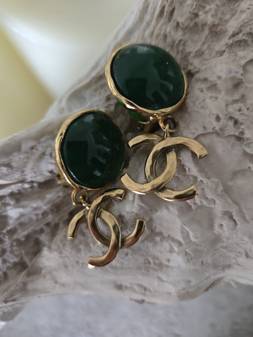 Chanel GREEN Gripoix Clip Ons